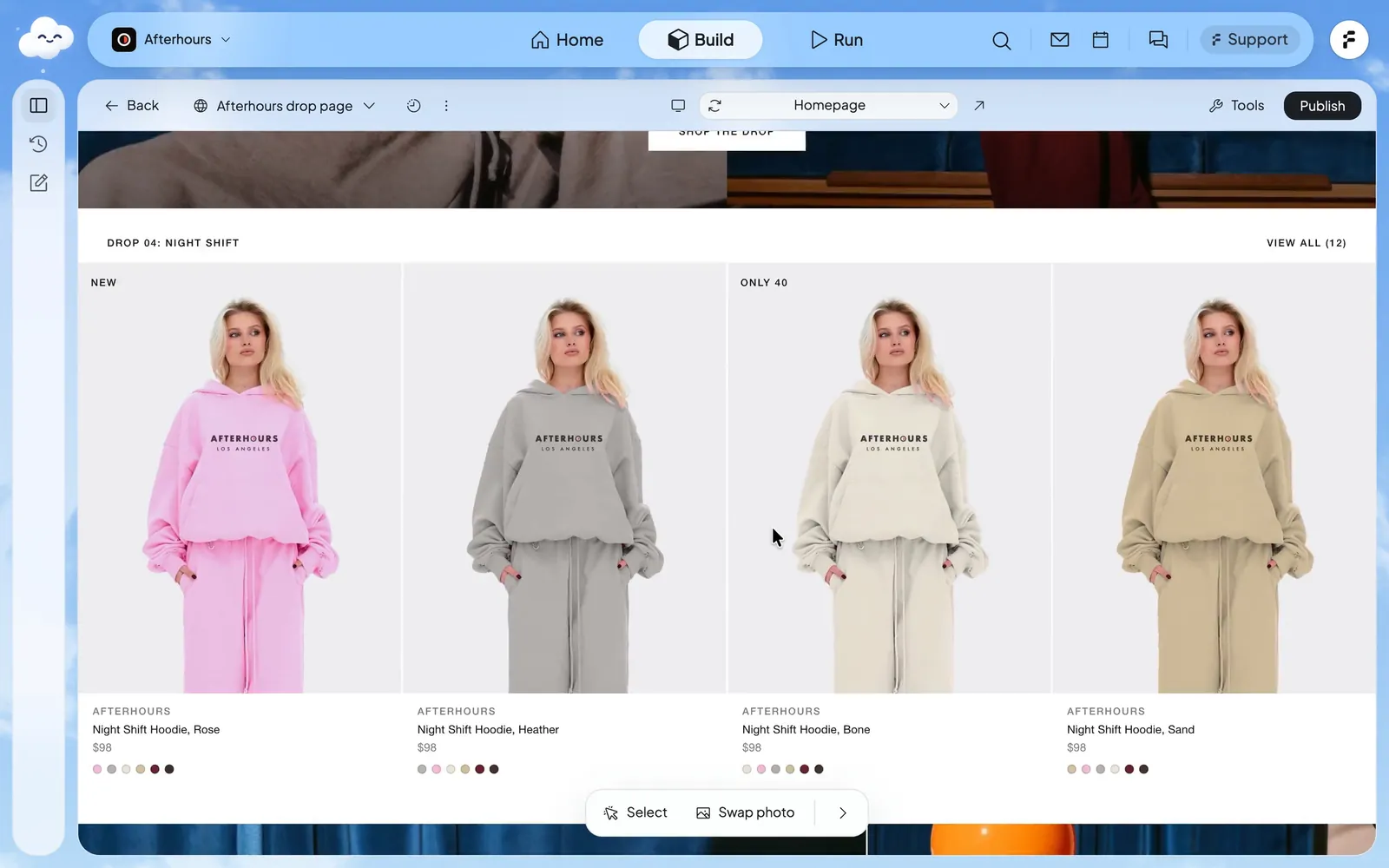 Build in Foundable: a website's products listed with their prices