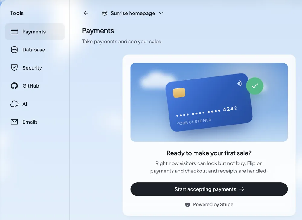 Build's Tools: Payments, Database, Security, GitHub, AI and Emails